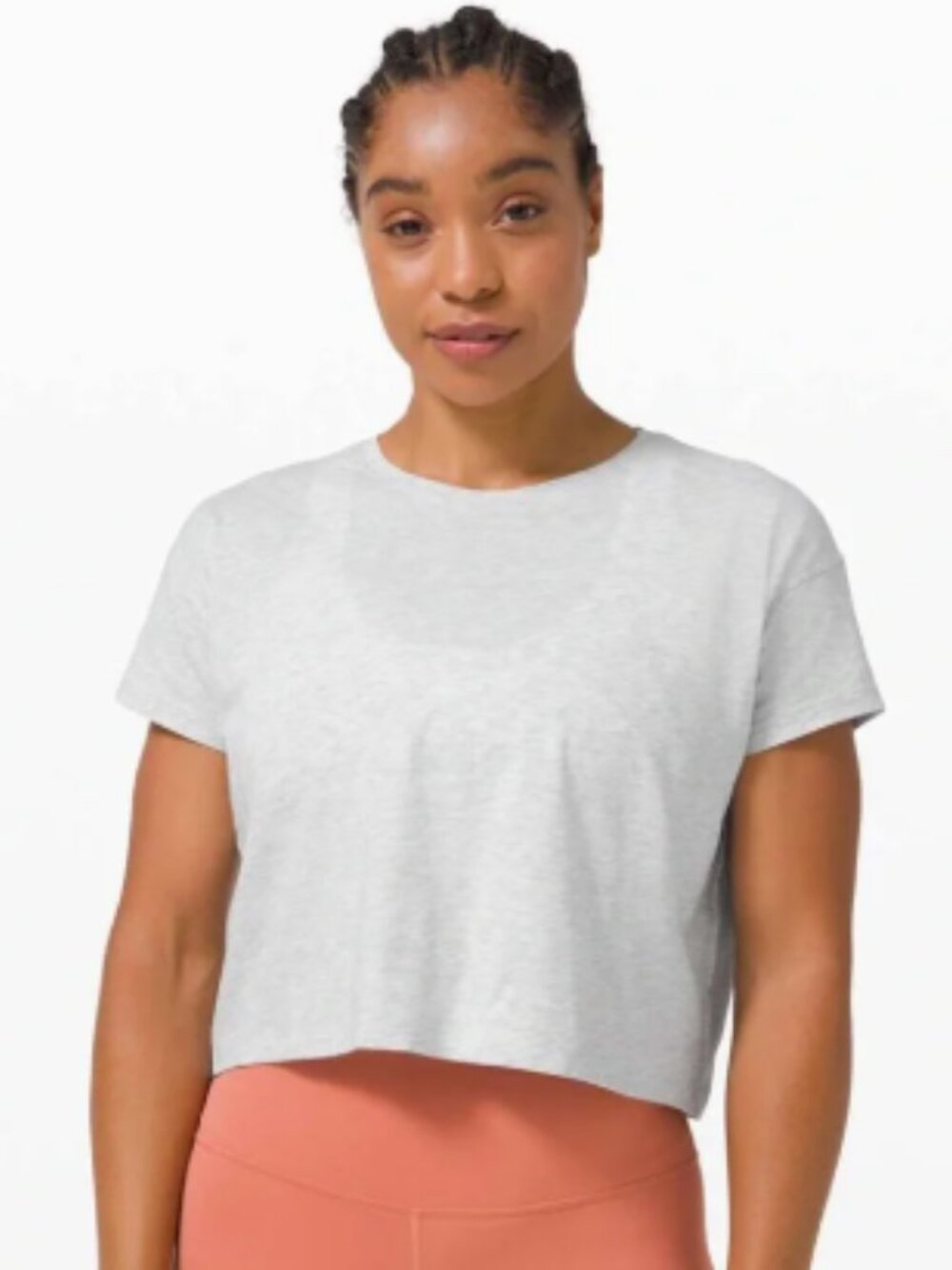 Lululemon Cates Tee Heathered Light Grey Cropped Short Sleeve T-Shirt